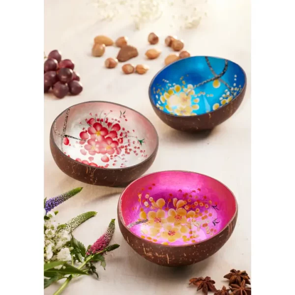 Coconut Bowl with Flowers Design
