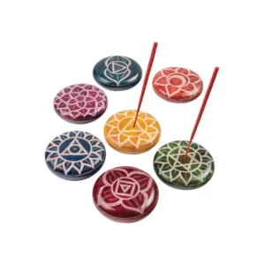 Chakra Carved Round Soapstone Incense Holder Pebble