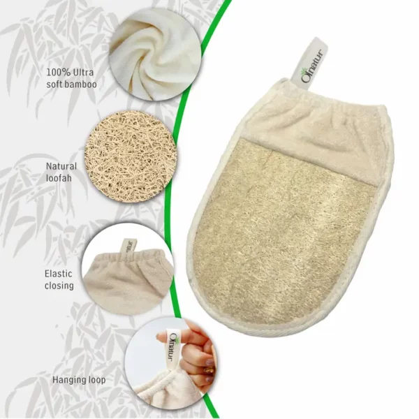 Olnatur Two Sided Loofah & Bamboo Mitt, Loofah Body Scrubber