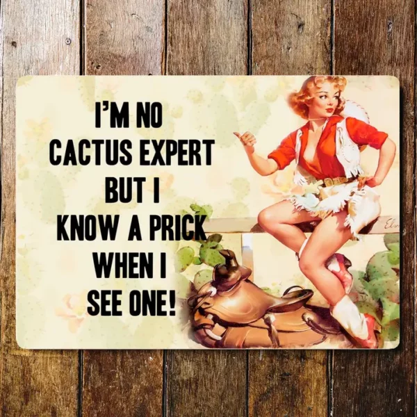 Metal Sign "I'm No Cactus Expert but I know a prick when I see one"  8x10 inch