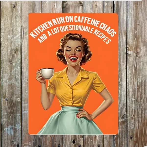 Metal Sign "Kitchen run on caffeine chaos and a lot questionable recipes" 8x10 inch
