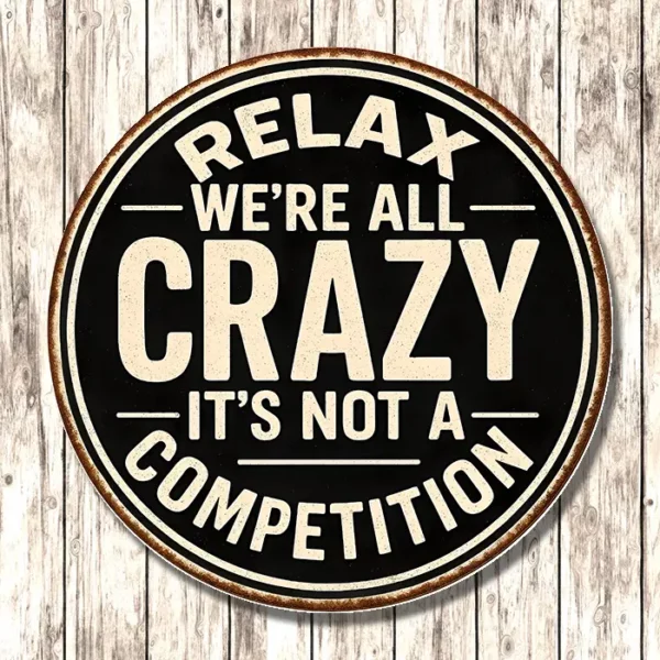 Metal Sign " Relax we're all crazy its not a competition" 6x6 inch