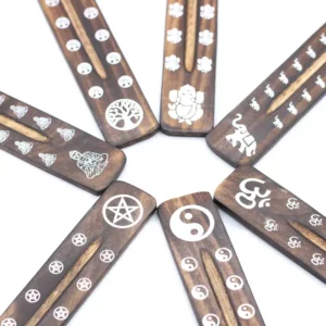 Incense Holder Carved Mango Wood Ashcatcher with Burnt Finish